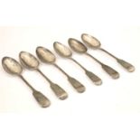 Set of six Victorian silver Fiddle pattern teaspoons