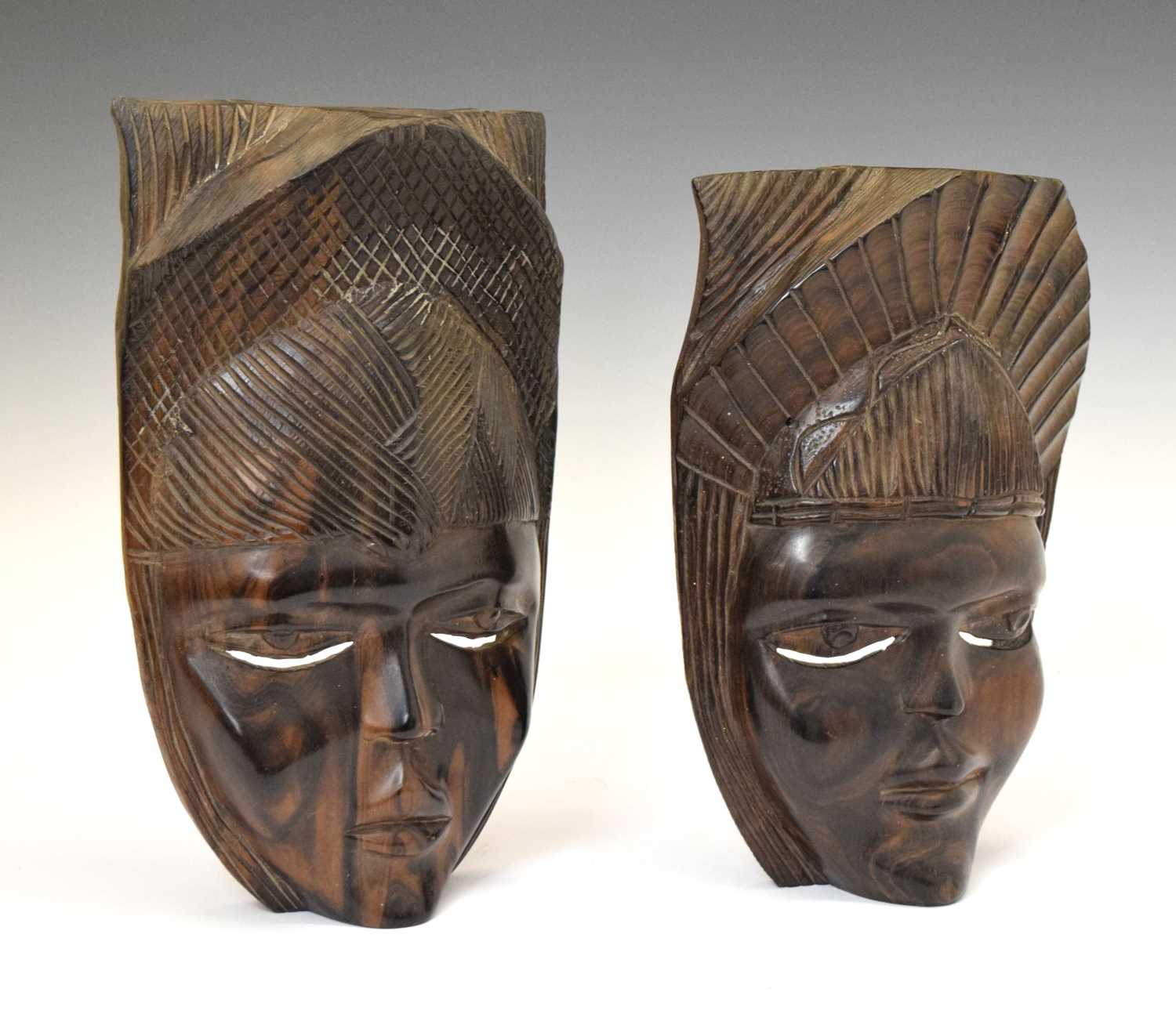 Two carved hardwood African wall masks - Image 3 of 8