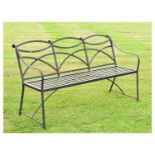 Regency-style metal three seater garden bench