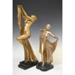 Two Art Deco style gilded plaster dancers