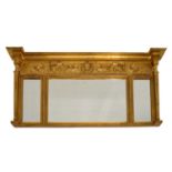 Reproduction gilt finish triple plate overmantel