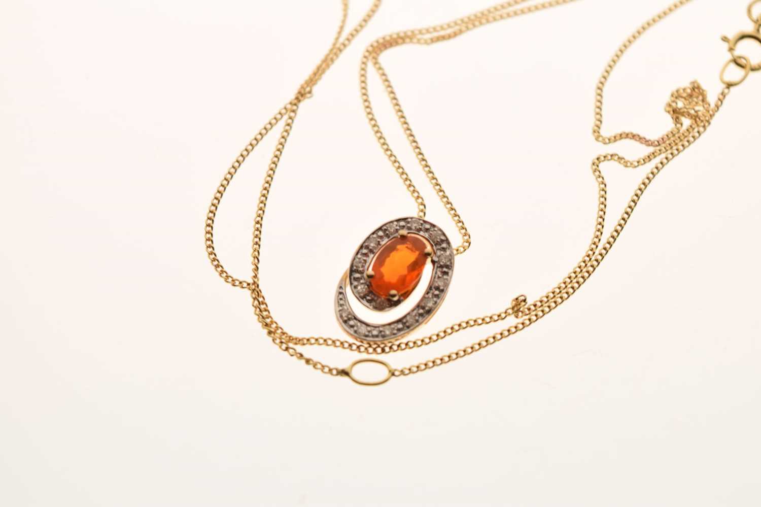 9ct gold fire opal pendant and earring set - Image 9 of 11