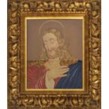 Good quality gilt carved wood frame with needlework panel of Jesus