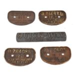Four 1950s metal railway wagon/ carriage plates