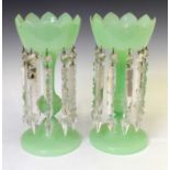 Pair of green glass lustres