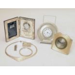 Art Deco silver and guilloché enamel desk clock