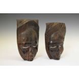 Two carved hardwood African wall masks