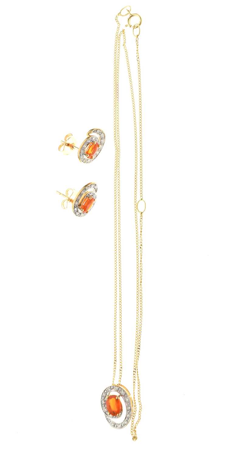 9ct gold fire opal pendant and earring set