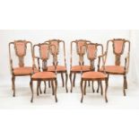 Set of six (4 + 2 arm) Edwardian carved fruitwood salon or parlour chairs