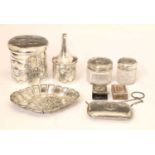 Collection of small silver to include an Edward VII cherub decorated pin tray, etc
