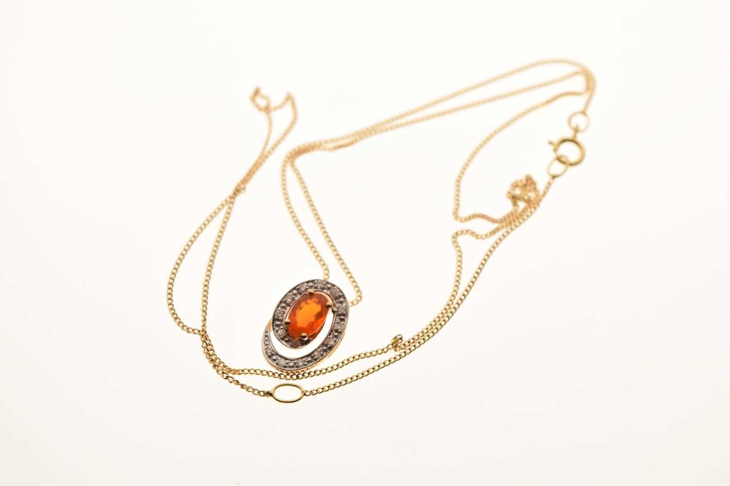 9ct gold fire opal pendant and earring set - Image 7 of 11