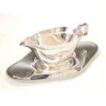 George V silver Art Deco sauce boat and earlier tray