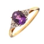 9ct gold, amethyst and diamond cluster ring