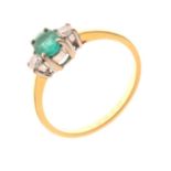 18ct gold, emerald and diamond three stone ring