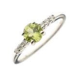 9ct white gold, peridot and diamond dress ring