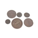 Two Bristol halfpenny, Bristol farthing, Roman Coin, etc