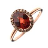 9ct rose gold, garnet and diamond cluster ring