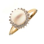 9ct gold cultured pearl and diamond cluster ring