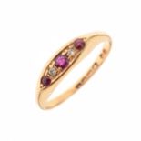 18ct gold ruby and diamond five-stone ring