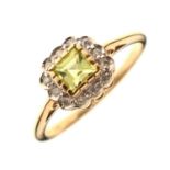 9ct gold, peridot and diamond cluster ring