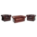 Thomas Lloyd wine Chesterfield two seater sofa and two armchairs