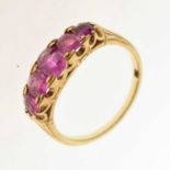 Dress ring set five oval pink-sapphire coloured stones