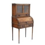 19th Century Continental mahogany cylinder bureau bookcase