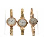 Three lady's 9ct gold cocktail watches