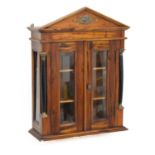 Mahogany architectural-style glazed double door wall cabinet