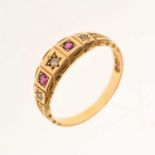 18ct gold, ruby and diamond five-stone ring