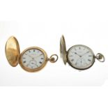 Edwardian silver full hunter pocket watch and a gold plated example