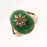 Green enamel and seed pearl ring