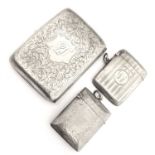 Edward VII silver cigarette case and silver vesta case plus plated vesta