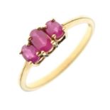 9ct gold three-stone ruby ring