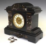 French black slate and red marble mantel clock