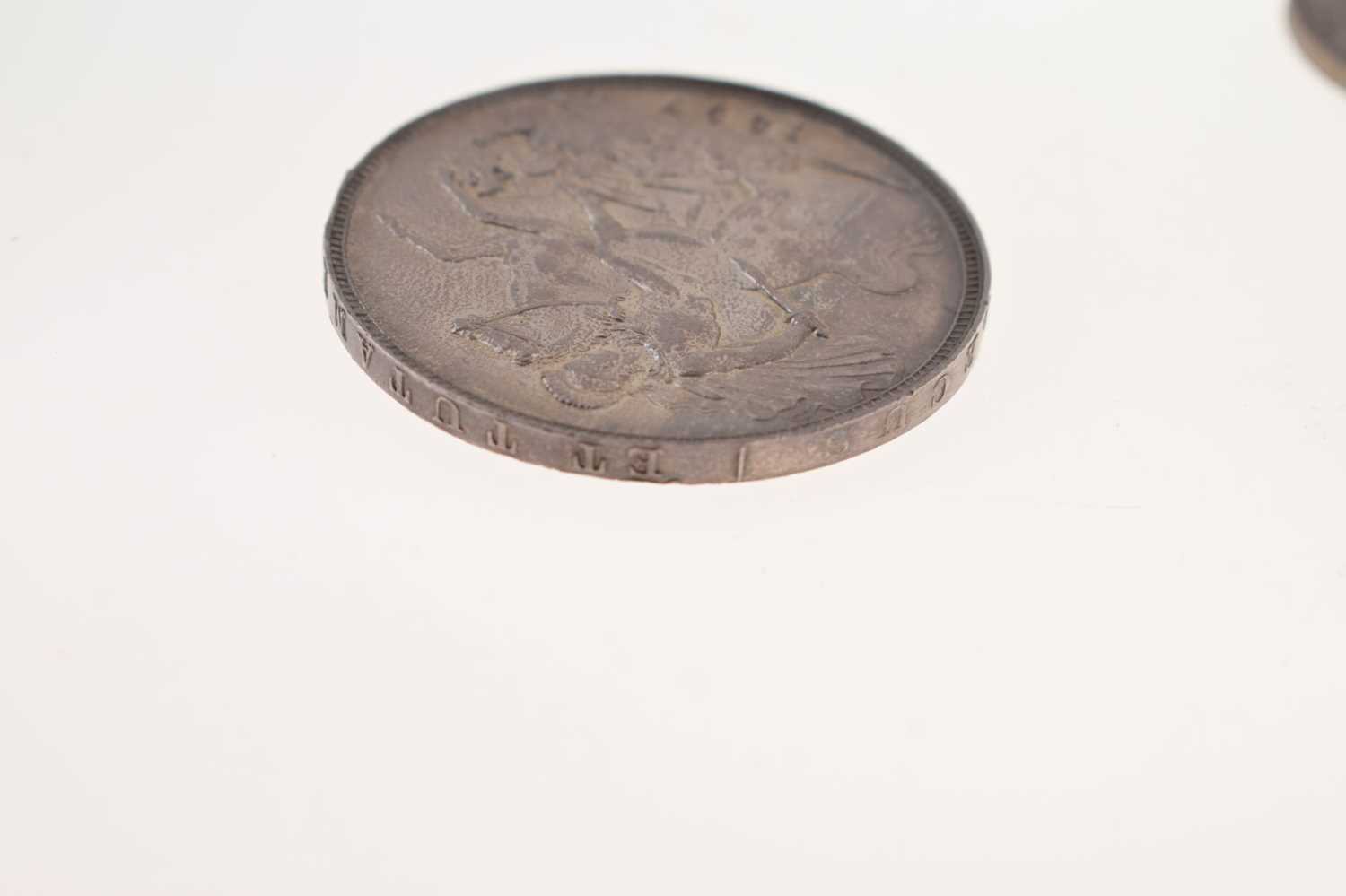 Queen Victoria silver crown and a 'Godless' silver florin - Image 5 of 9