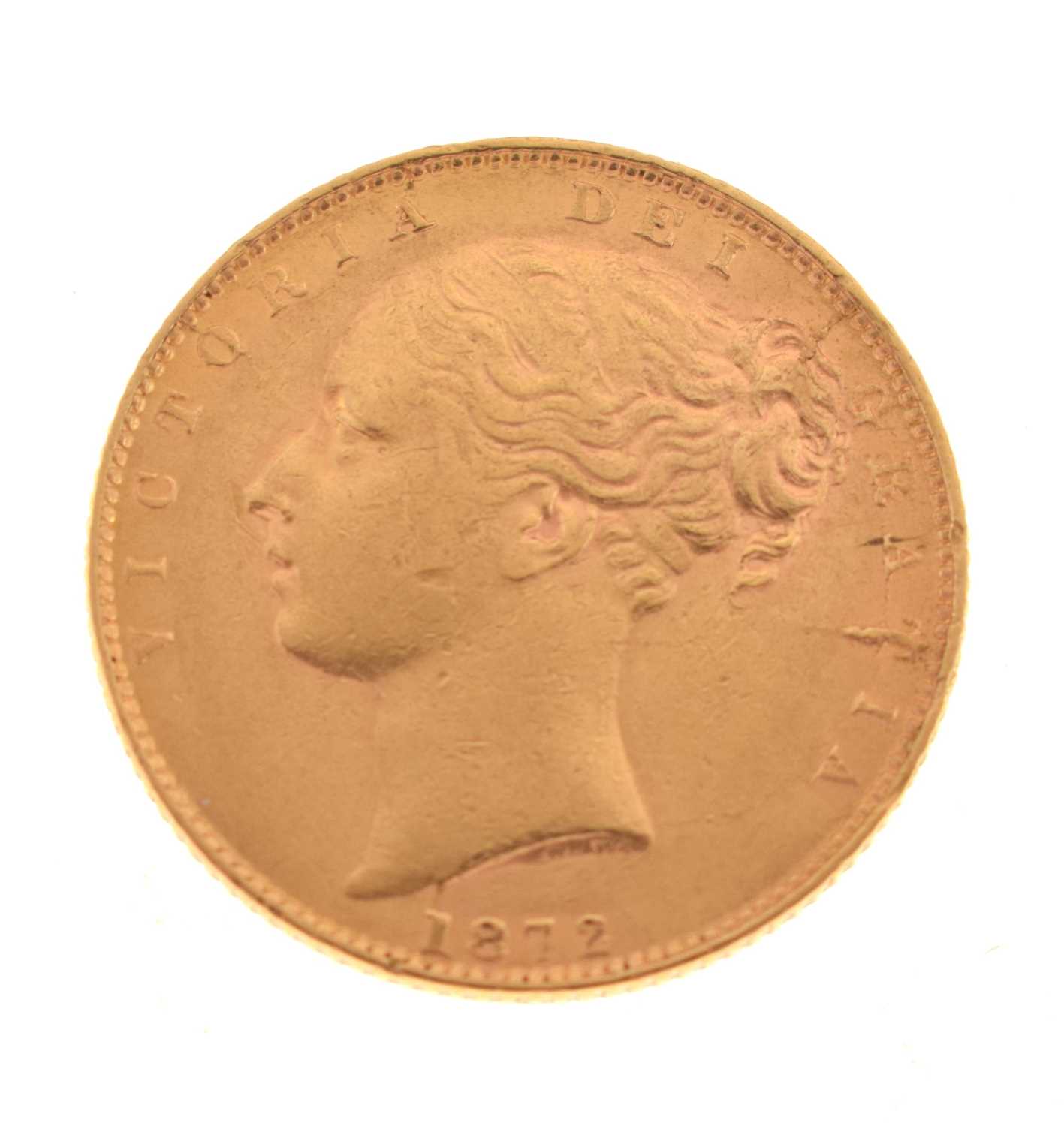 Queen Victoria young head gold sovereign, 1872