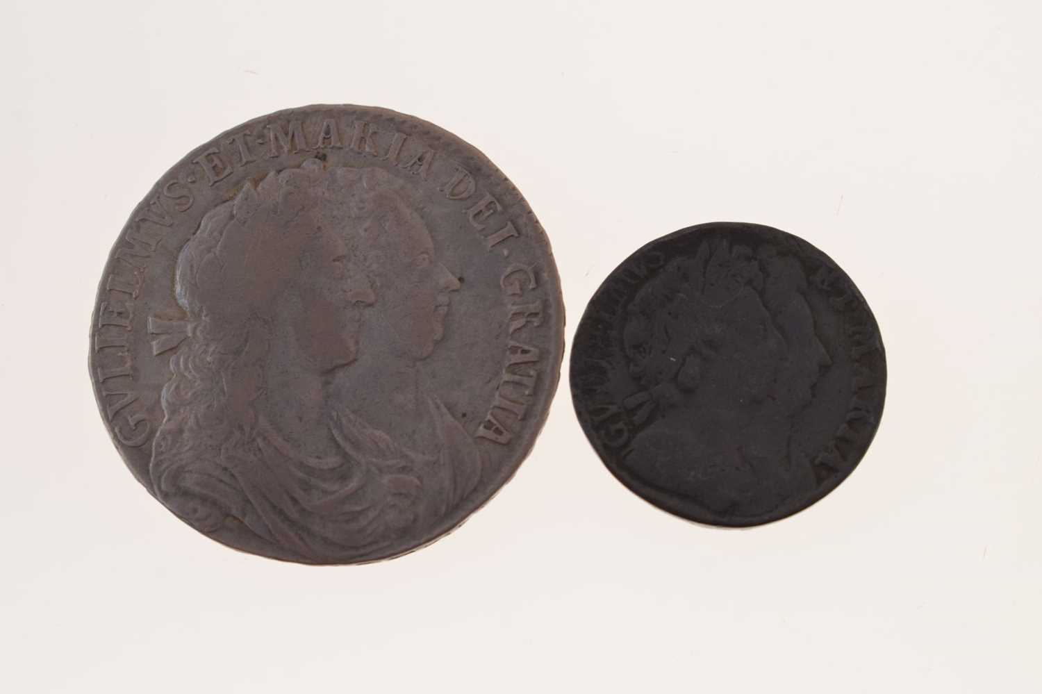 Three William and Mary coins and a William III threepence - Image 5 of 7