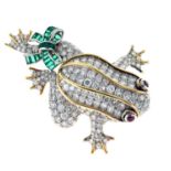 Diamond, ruby and emerald set frog brooch