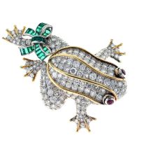 Diamond, ruby and emerald set frog brooch