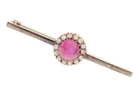 Star ruby and diamond bar brooch