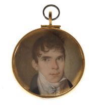 19th Century English School circular portrait miniature of a gentleman