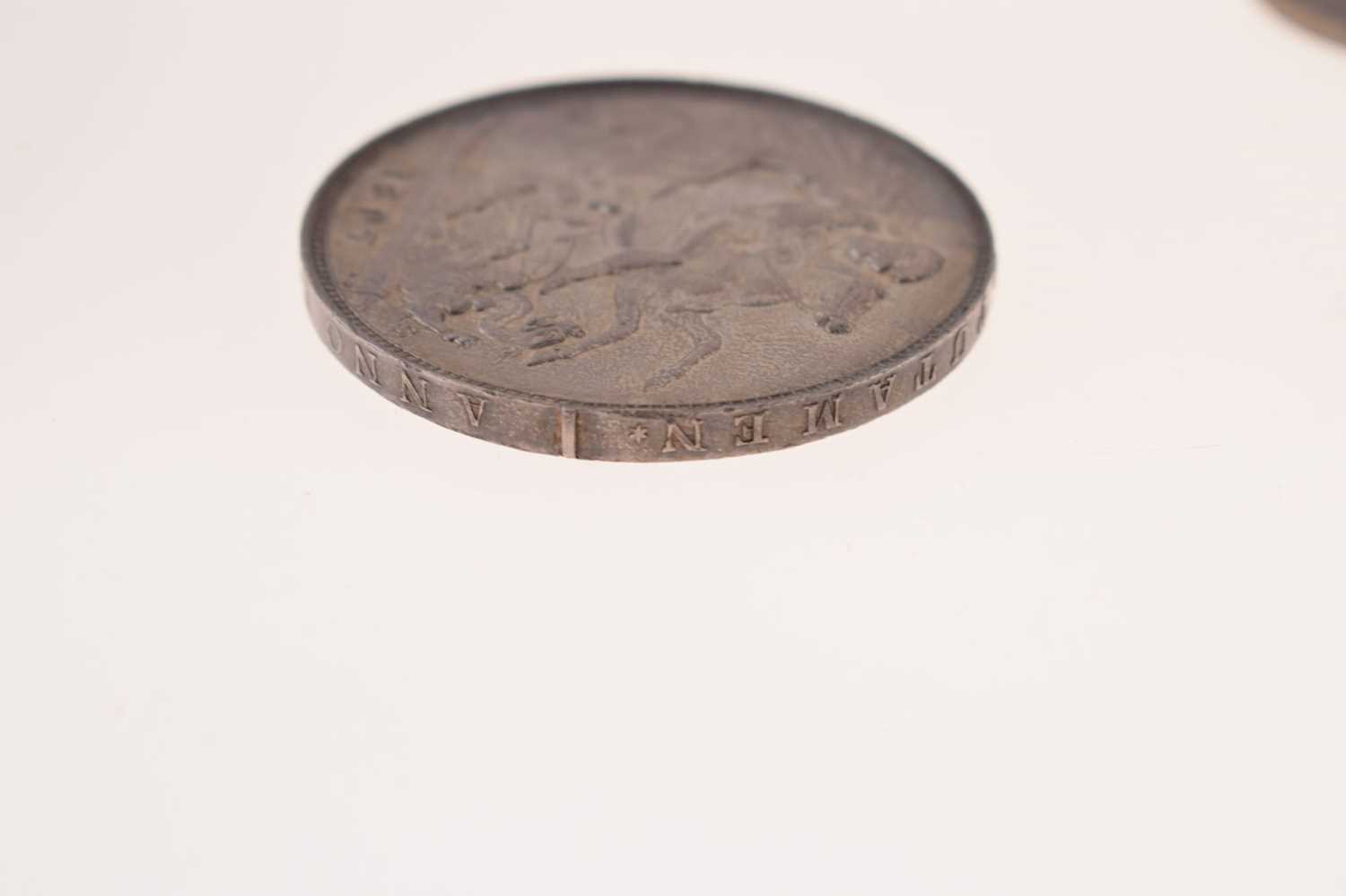 Queen Victoria silver crown and a 'Godless' silver florin - Image 4 of 9