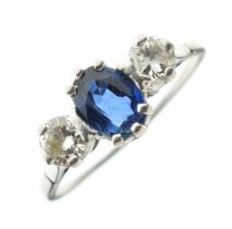 Sapphire and diamond three stone ring