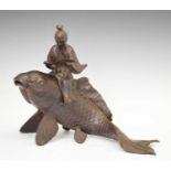 Large Japanese 'Kinko and carp' koro or incense burner