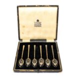 Garrard & Co Ltd retailer - Cased set of six Elizabeth II silver and enamel teaspoons