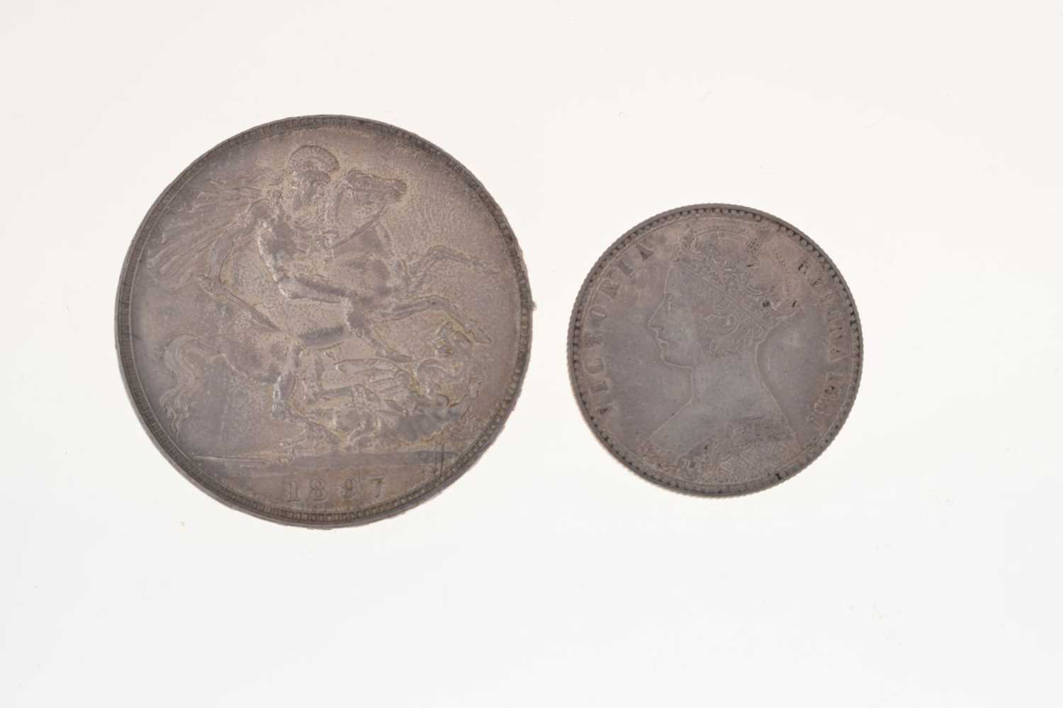 Queen Victoria silver crown and a 'Godless' silver florin - Image 9 of 9