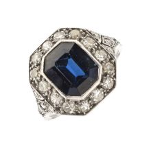 Sapphire and diamond cluster ring