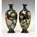 Pair of Japanese Meiji period black ground cloisonné vases