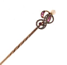 A diamond, pearl and stone set stick pin